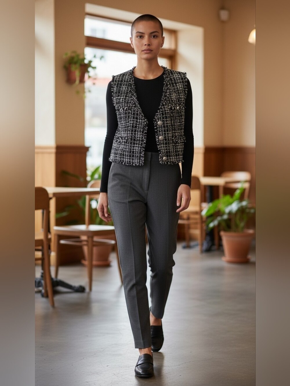 Nwot LAUNDRY BY SHELLI SEGAL Black and White Tweed Cropped Vest